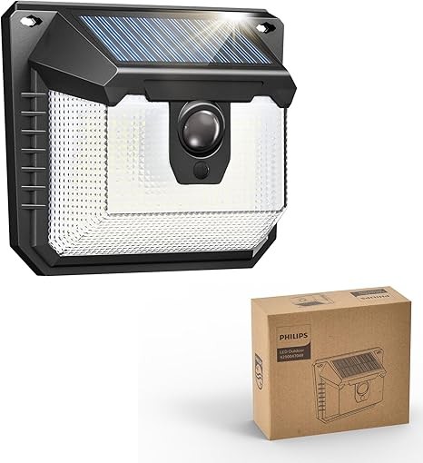 Philips Solar Lights Motion Sensor Outdoor, 120 LEDs Solar Powered Security Lights, 3 Lighting Modes, Waterproof Wall Lights for Outside Yard Fence Garden Garage