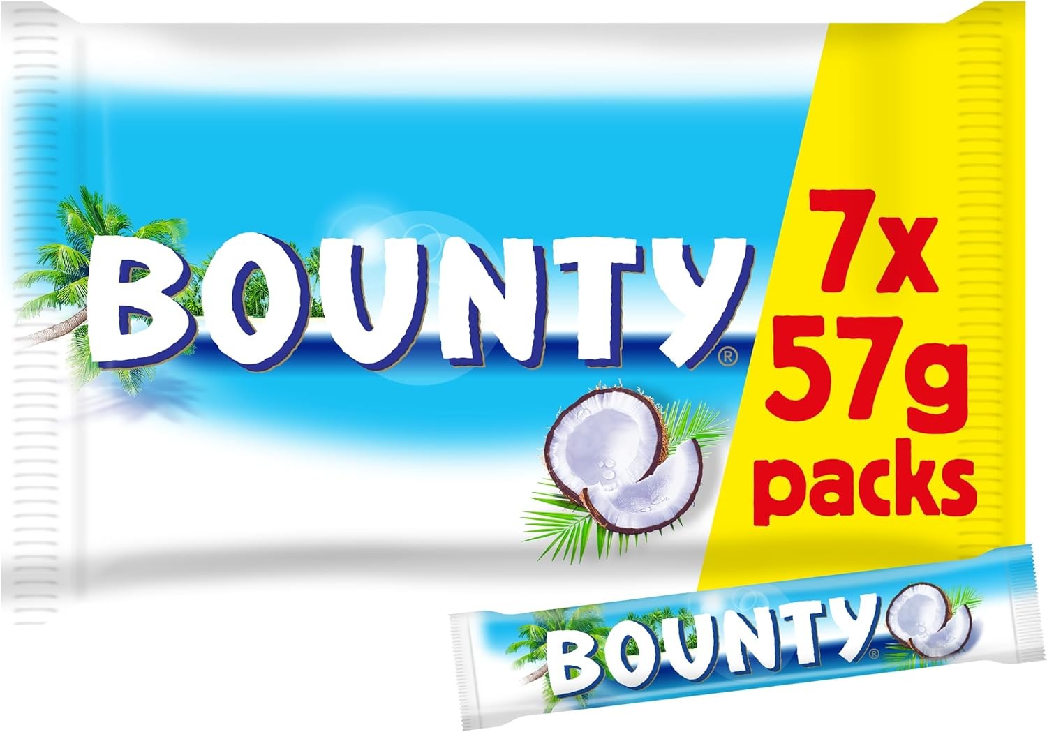 Bounty Coconut Milk Chocolate Bars Multipack, 7 x 57g, Tropical Chocolate Snack