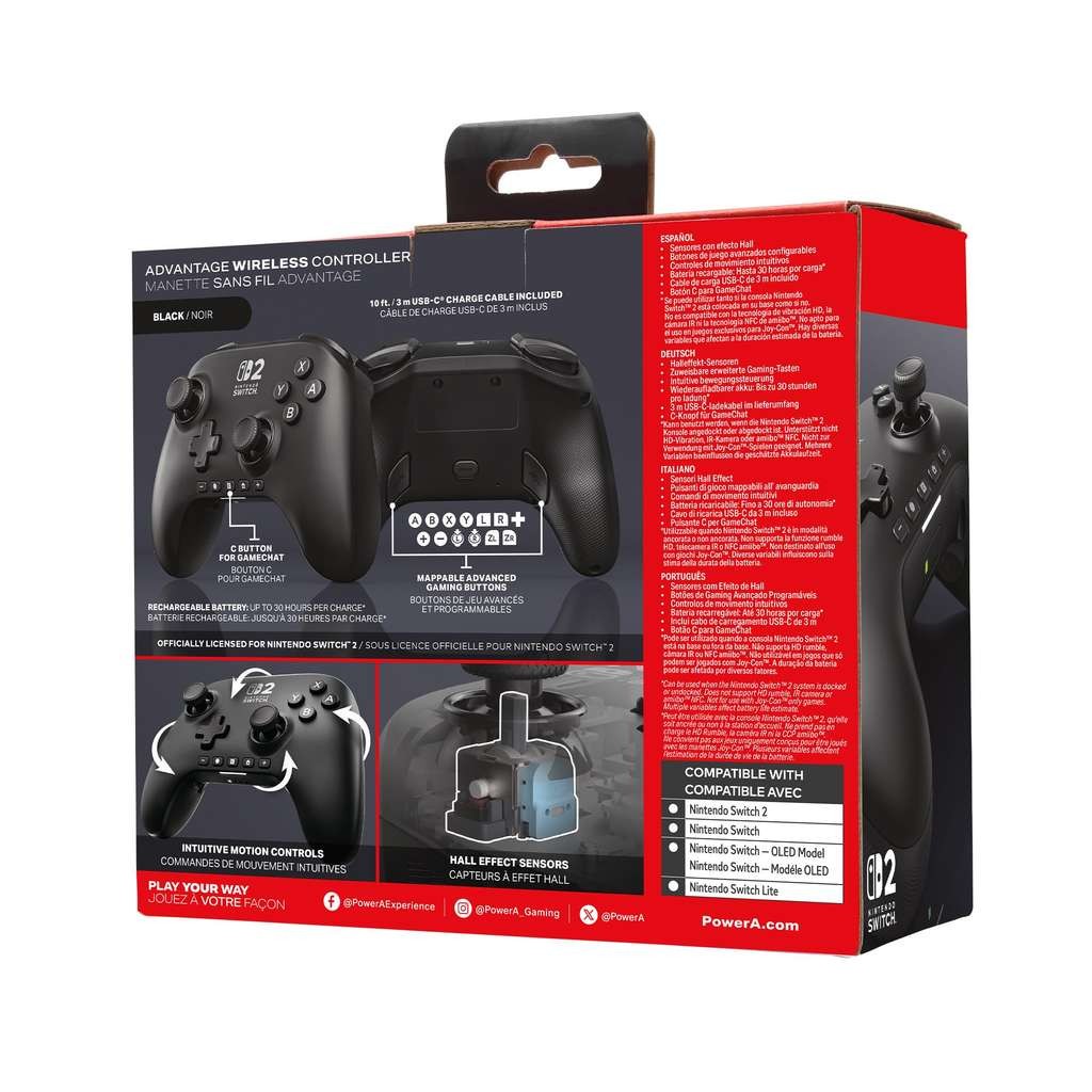 PowerA Advantage Wireless Controller for Nintendo Switch, Black, Hall Effects