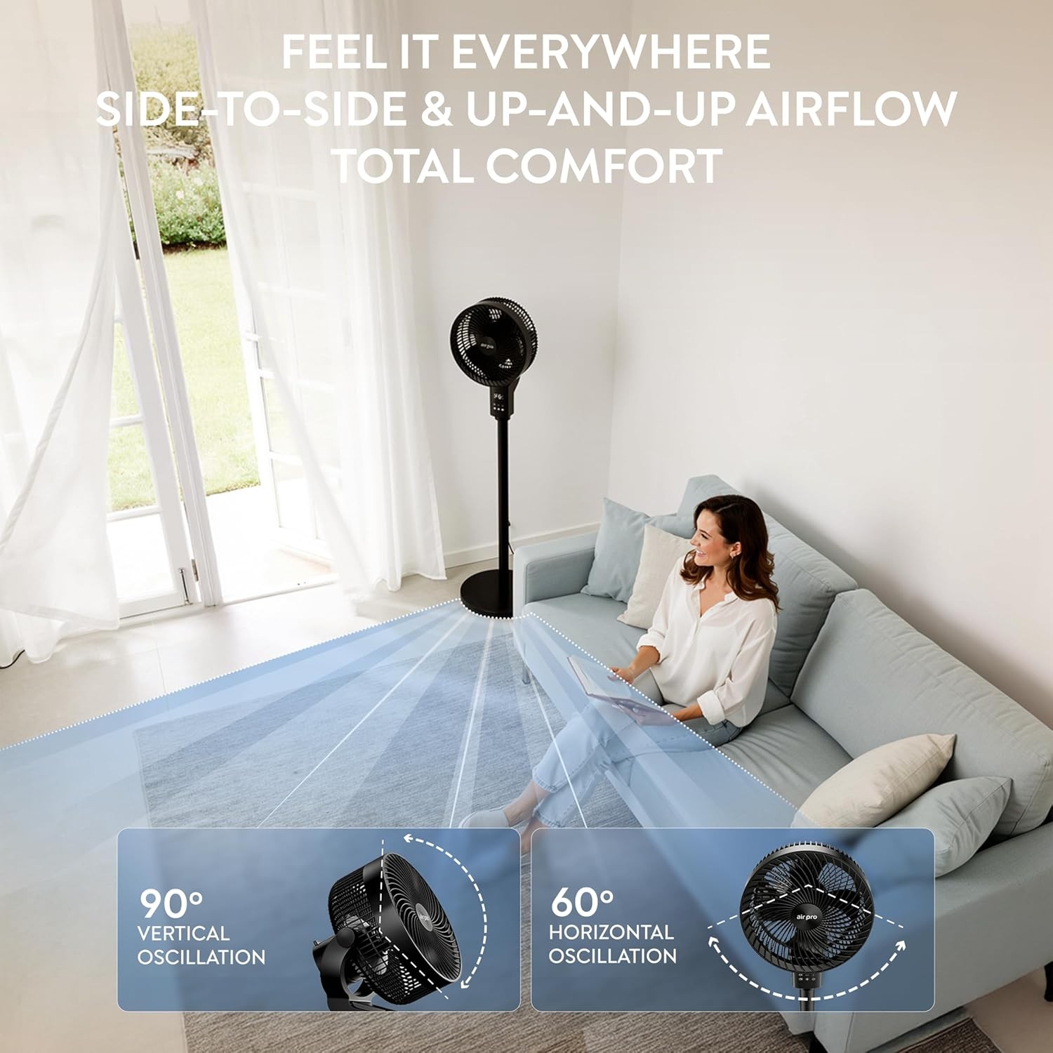 Air Pro 12" Pedestal Fan with SmartVoice, Remote, 3D Oscillation, 12 HR Timer, 6 Speeds