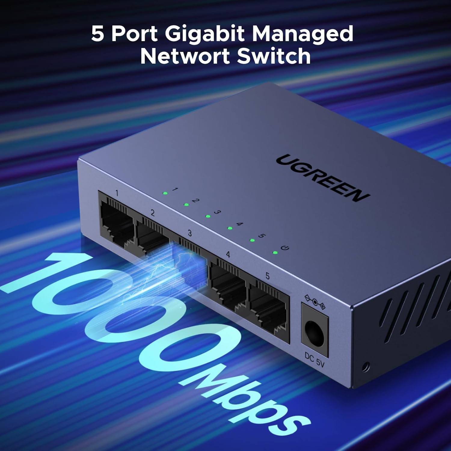 UGREEN 5 Port Gigabit Ethernet Managed Network Switch, Metal Case