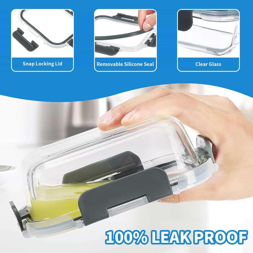 10-Pack Glass Meal Prep Containers with Airtight Lids (5 x 1050ml and 5 x 370ml)