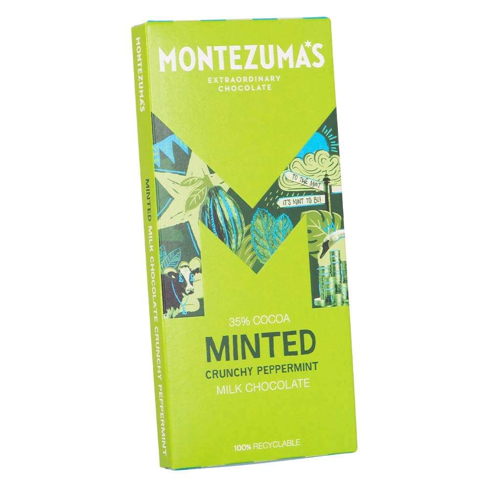 Montezuma's Minted milk chocolate with peppermint, 35% cocoa, GF 90g, £2.32 S&S