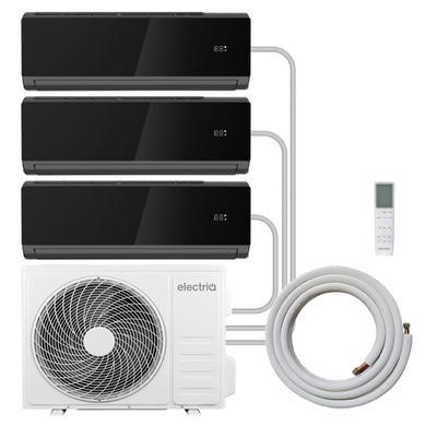electriQ iQool Multi-Split 3 x 9000 BTU Smart Wall Mounted Split Air Conditioner with Heat Pump, Pipe Kits Included, Black
