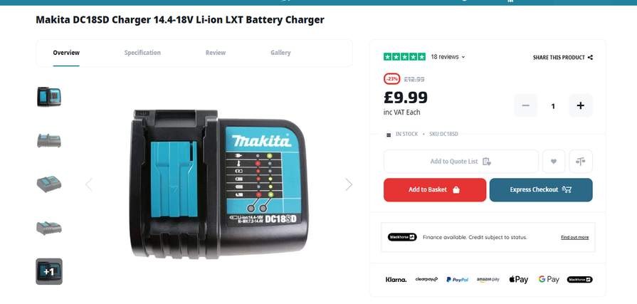 Makita DC18SD Charger 14.4-18V Li-ion LXT Battery Charger
