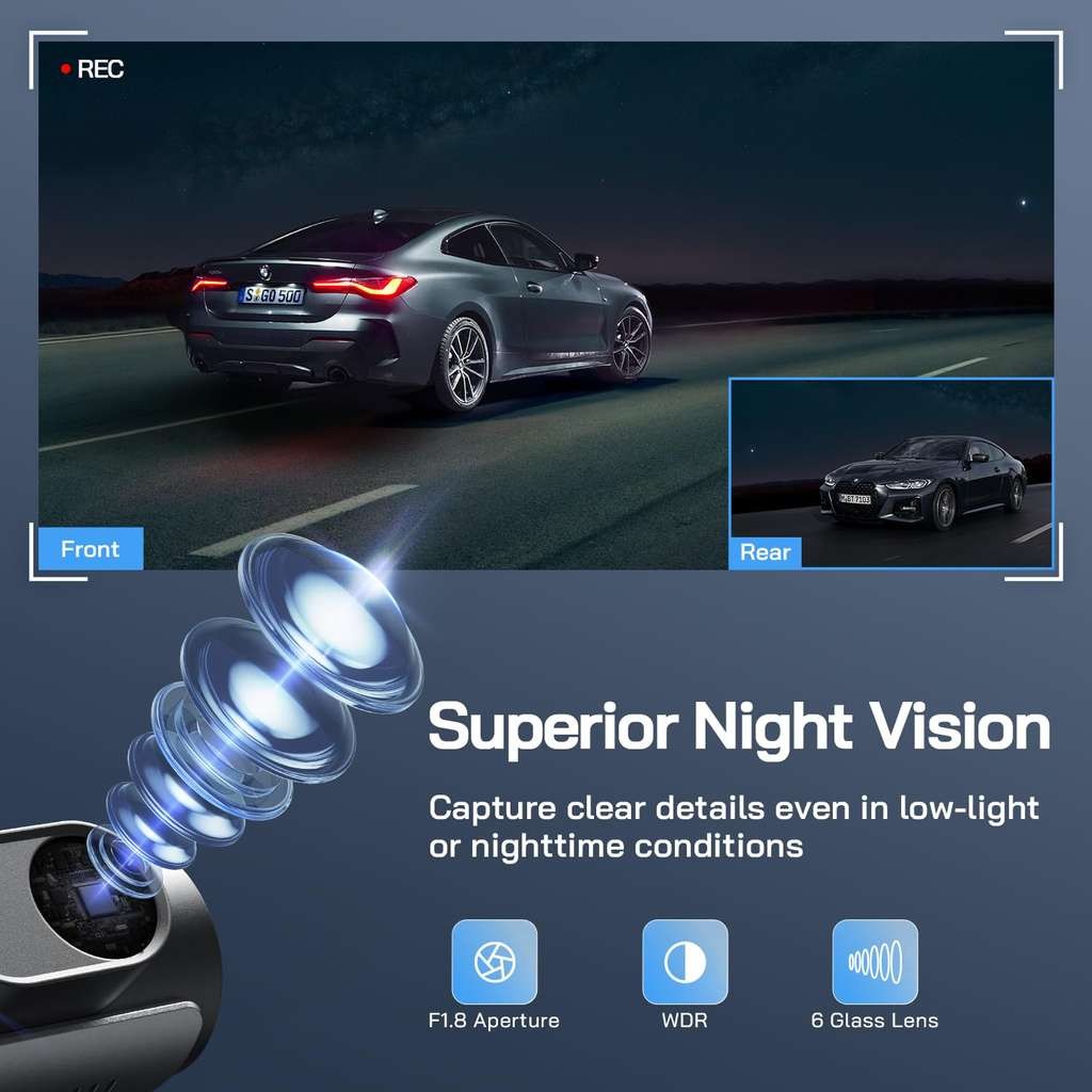 Voucher for WOLFANG 4K front & rear WiFi dash cam, 32GB card, super night vision