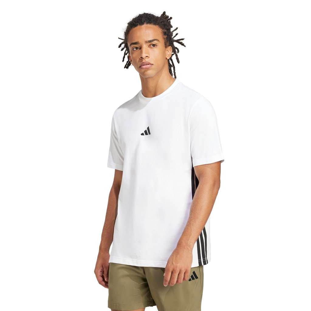 Adidas Men's Essential 3 Stripe T-Shirt, White Size S - comfy basic