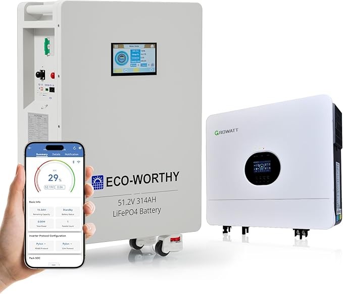 ECO-WORTHY Home Power Station Backup, 48V 314Ah(V1) LiFePO4 Battery with 6kW Inverter, WiFi Support, Communication-Ready