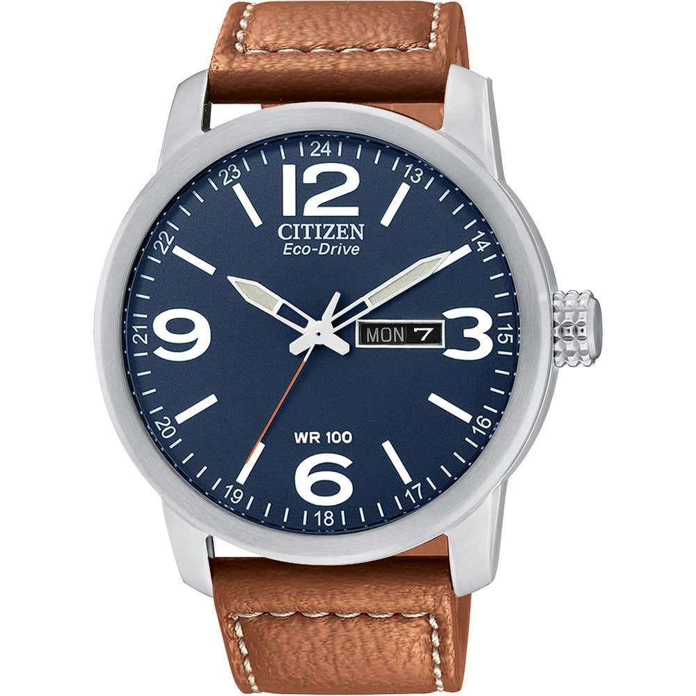 Citizen Eco-Drive men's watch, blue dial/brown strap, model BM8479-09L