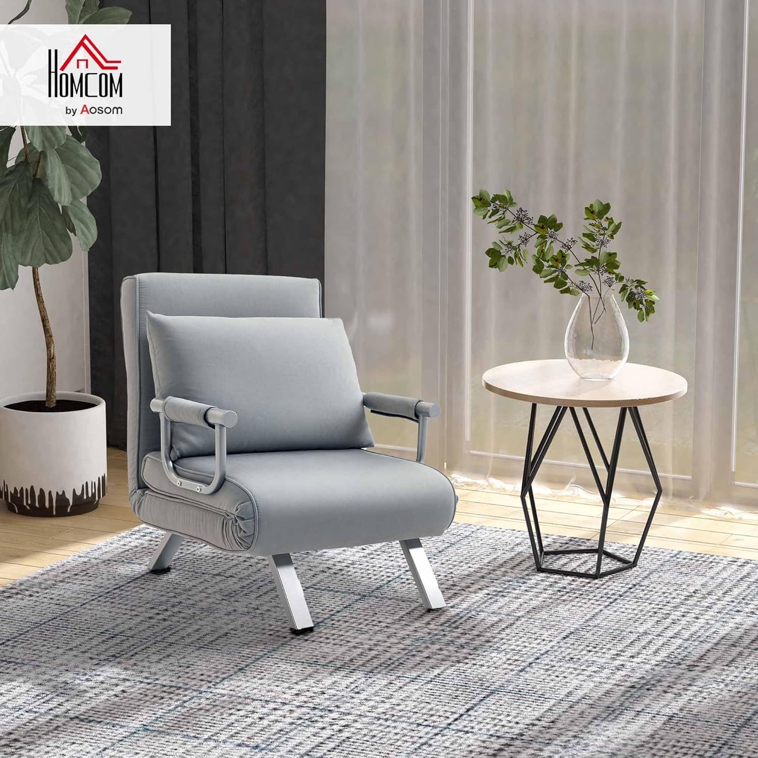 HOMCOM Single Chair Bed Click Clack Convertible Settee Light Grey Faux Suede