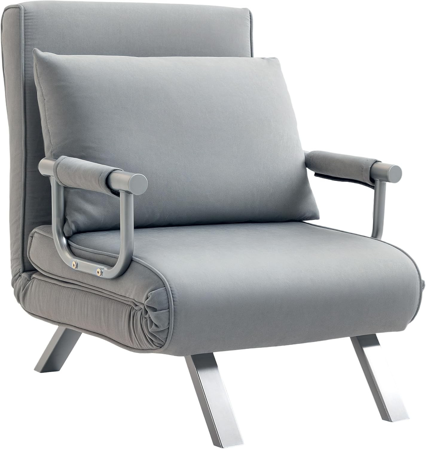 HOMCOM Single Chair Bed Click Clack Convertible Settee Light Grey Faux Suede
