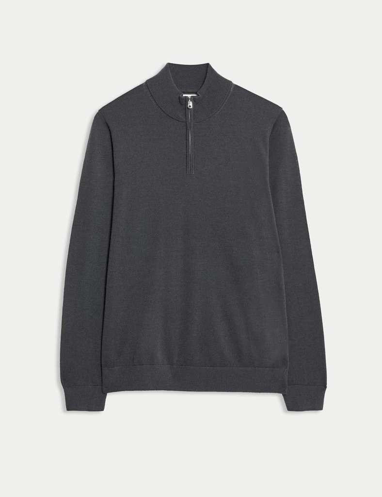 Autograph Men's Pure Extra Fine Merino Wool Half Zip Jumper (Granite/Teal) S-2XL, free C&C