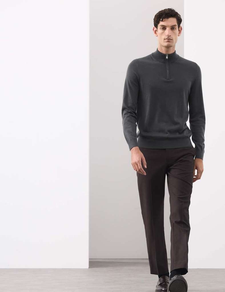Autograph Men's Pure Extra Fine Merino Wool Half Zip Jumper (Granite/Teal) S-2XL, free C&C