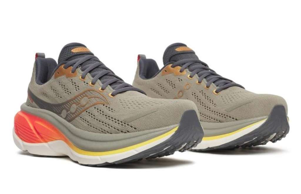Saucony Hurricane 25 running trainers, taupe/fire, sizes 6-12 with code