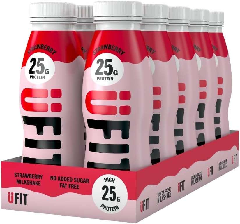 UFIT Strawberry 25g Protein Milkshake - 10 x 330ml - BBE July 2026