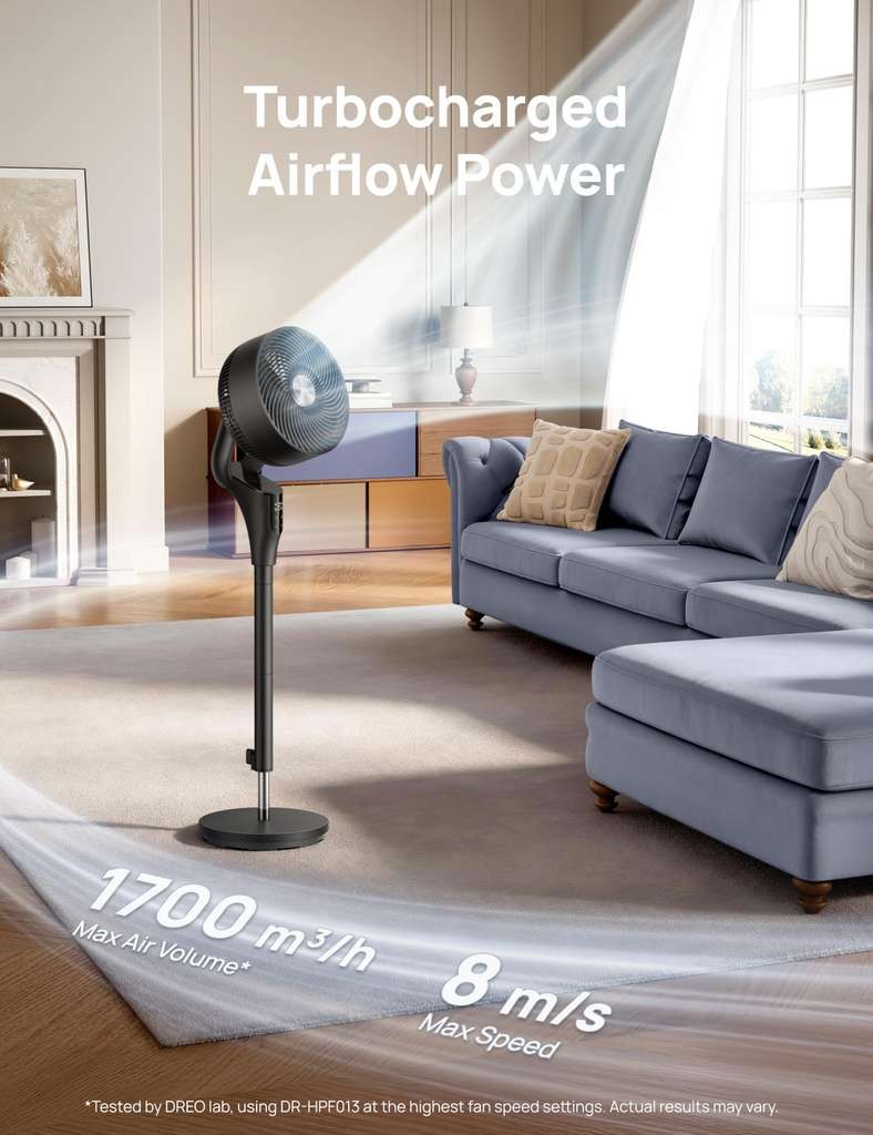 Dreo 42" Black fan, quiet 20dB, remote, 8 speeds, 90° osc, timer, LED (upgraded)