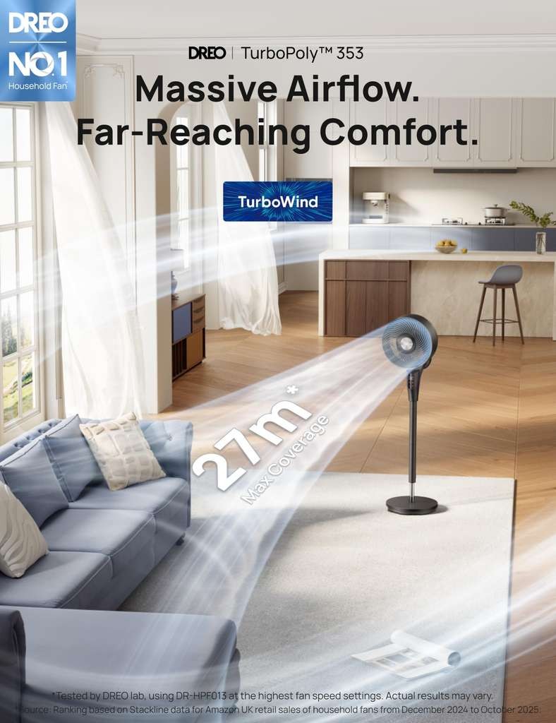 Dreo 42" Black fan, quiet 20dB, remote, 8 speeds, 90° osc, timer, LED (upgraded)