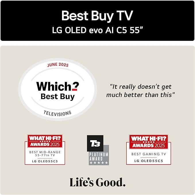 LG OLED55C55LA 55-Inch OLEDevo 4K UHD Smart TV, α9 AI Processor Gen7, Dolby Atmos, Freeview Play and Amazon Alexa, 120Hz, Model 2025