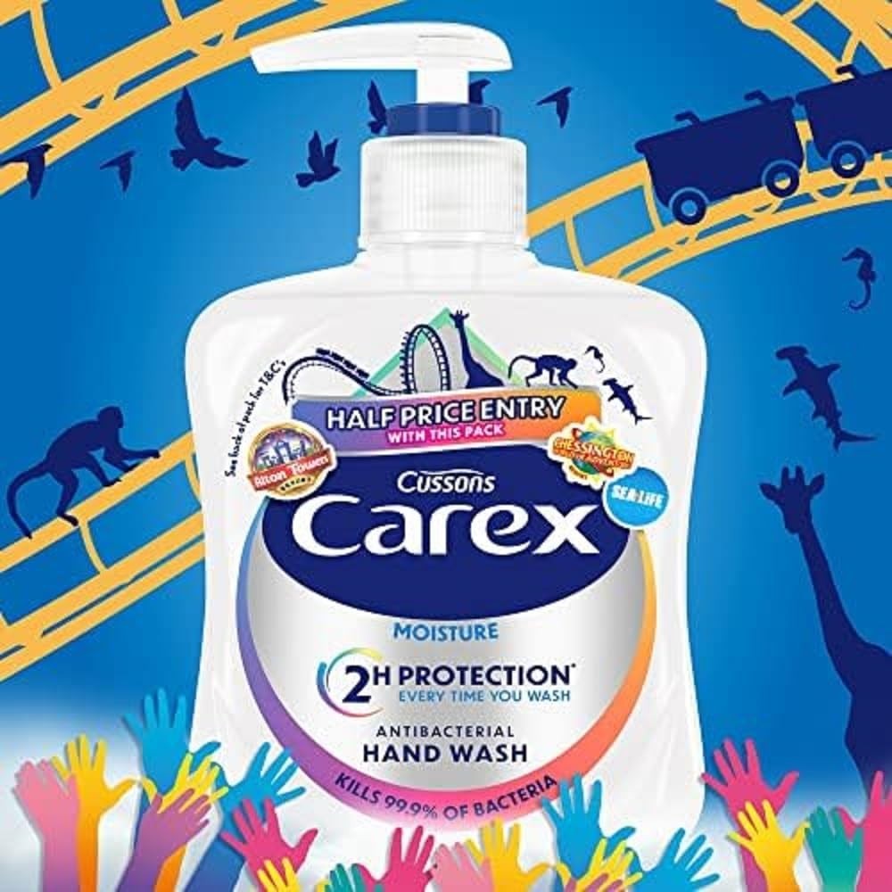 Carex 2 Hour Protection Antibacterial Moisture Hand Wash, Boosted Moisturising Action, Added Vitamin E, Pack of 6 x 250ml