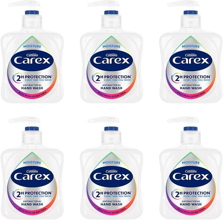 Carex 2 Hour Protection Antibacterial Moisture Hand Wash, Boosted Moisturising Action, Added Vitamin E, Pack of 6 x 250ml
