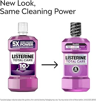 Listerine Total Care Intense Taste Classic Antibacterial Mouthwash, 500ml, Fresh Mint Blast Flavour, 6-in-1 Benefits