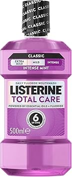 Listerine Total Care Intense Taste Classic Antibacterial Mouthwash, 500ml, Fresh Mint Blast Flavour, 6-in-1 Benefits