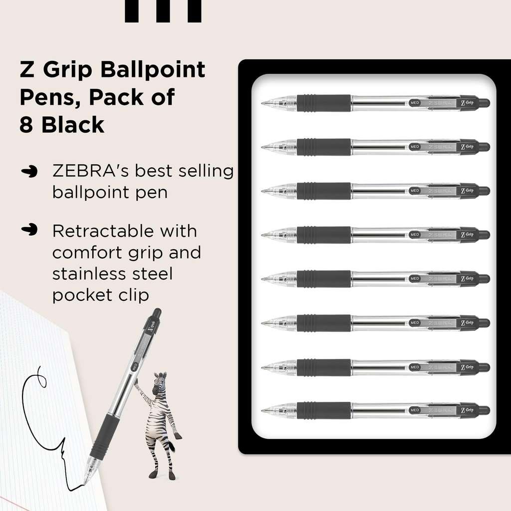 Good old Zebra Z-Grip black ballpoint pens