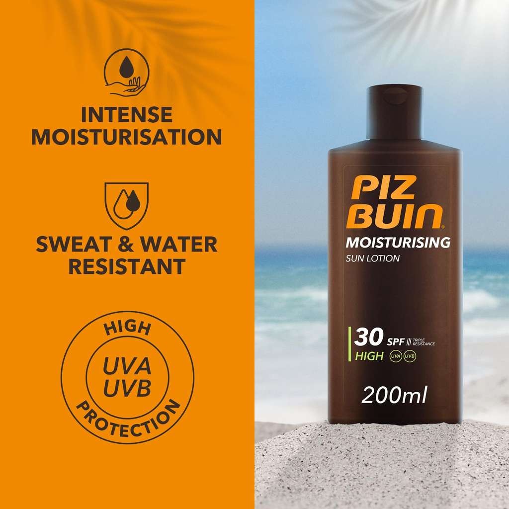 Piz Buin Moisturising Sun Lotion SPF 30, 200ml, good for summer holidays