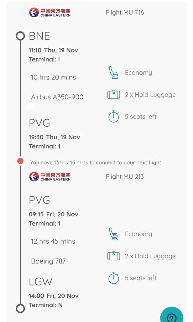 Air China return flights to Brisbane, Australia, 4-19 Nov from London Gatwick, 2x23kg bags