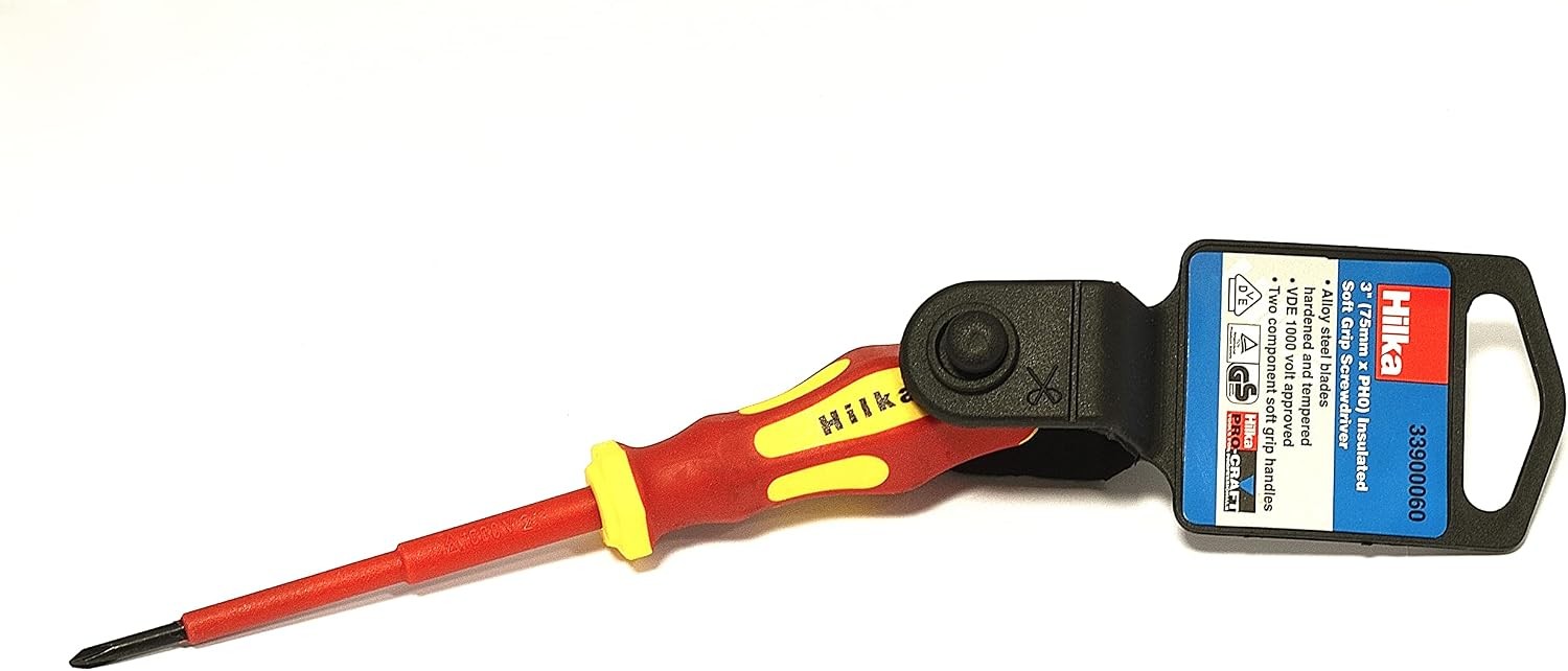 Hilka 33900060 60mm PH0 VDE Screwdriver Insulated, Red/Yellow