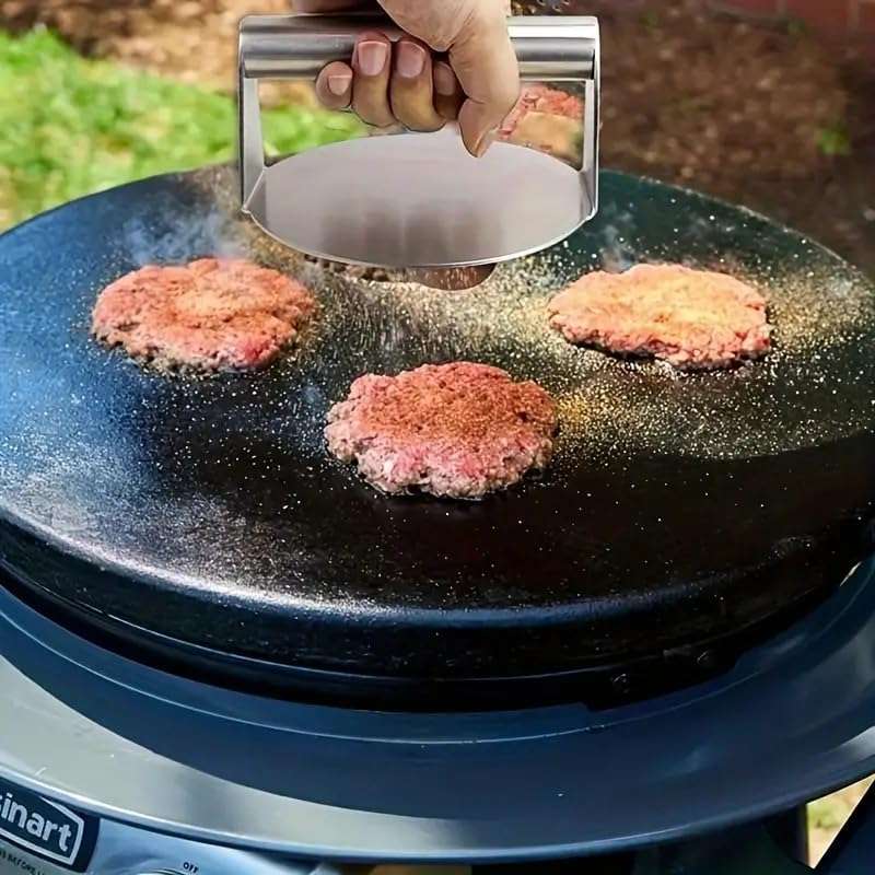 Smash burger press (5.5") from Amazon, stainless non-stick for griddle & BBQ - free delivery over £15