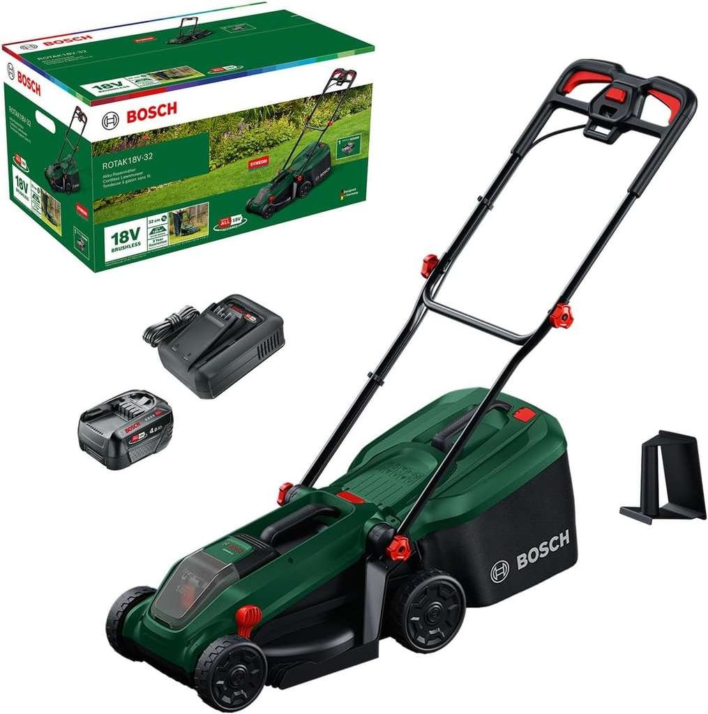 Bosch Cordless Lawn Mower ROTAK18V-32, 32cm, 25-65mm, 35L, Mulch Plug, Battery & Charger