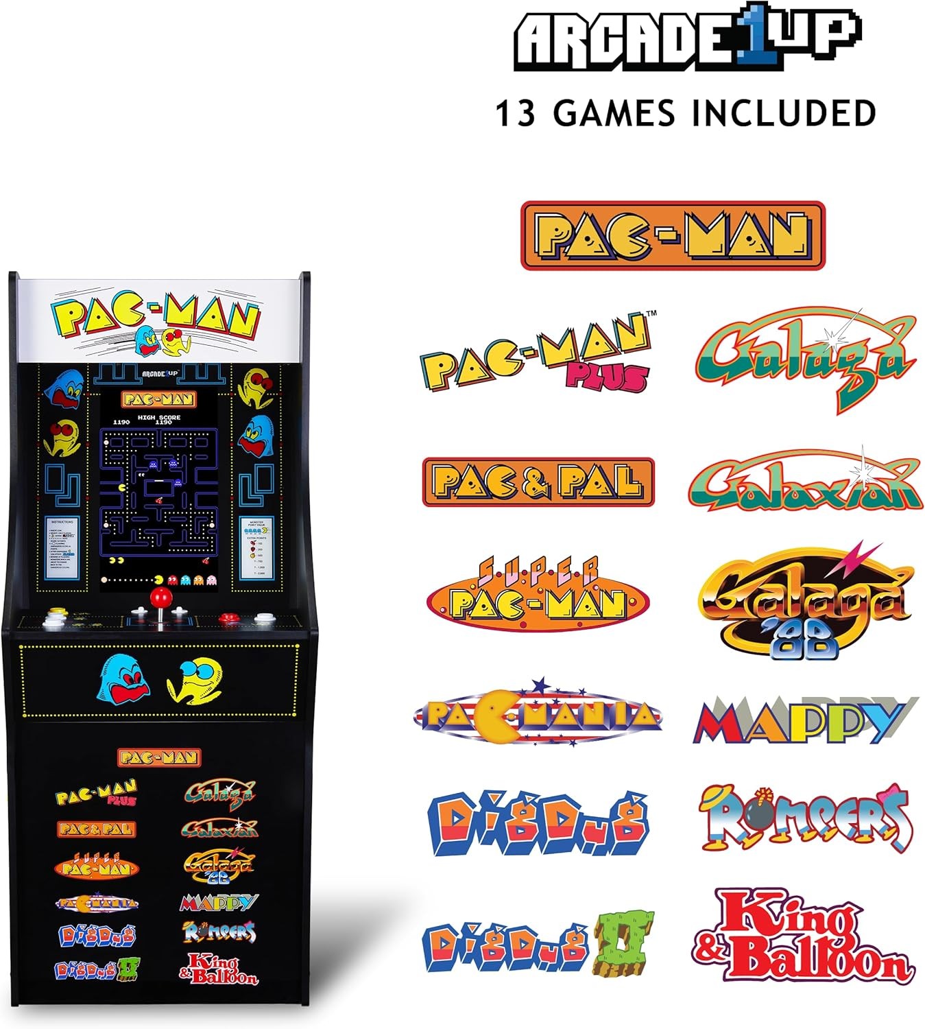 Arcade1Up Pac-Man Classic SE Arcade Game Machine, 1.22m Cabinet, 13 Games, 39.62cm IPS