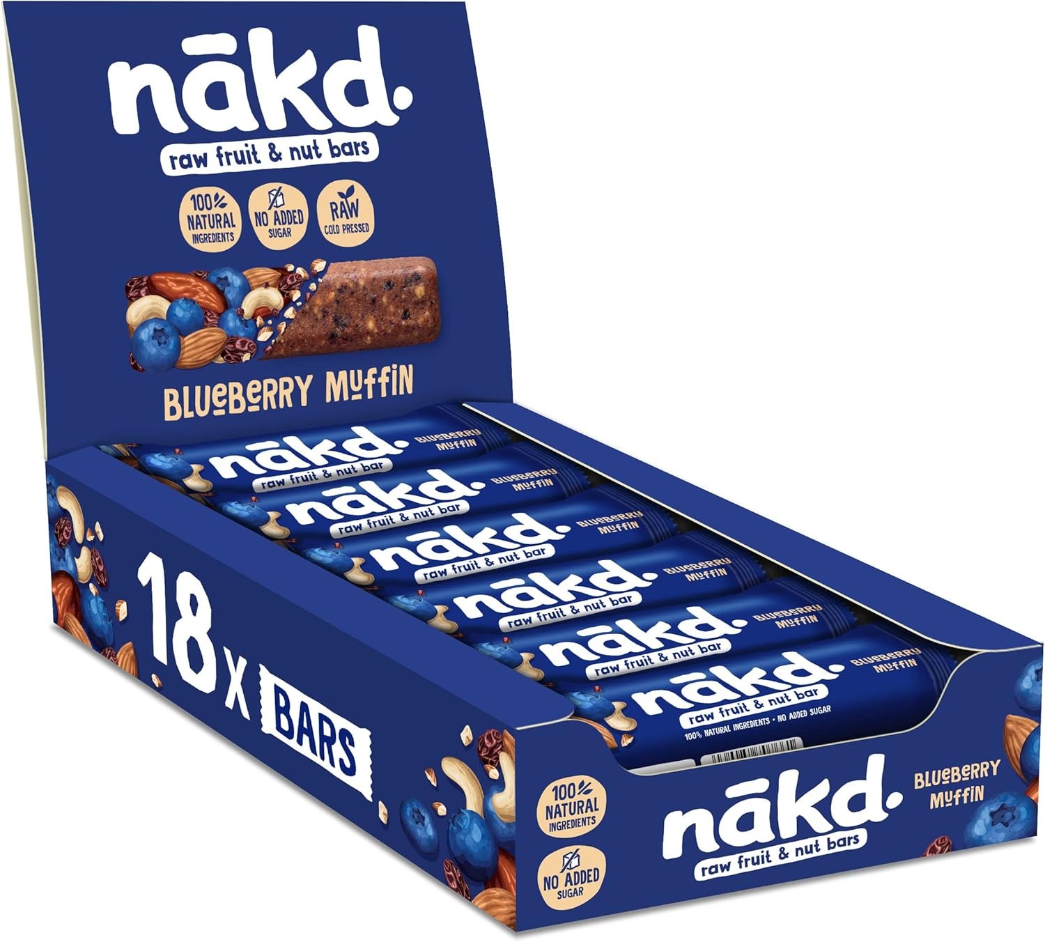 Nakd Blueberry Muffin fruit & nut bars (18x35g), vegan, gluten free, healthy snack