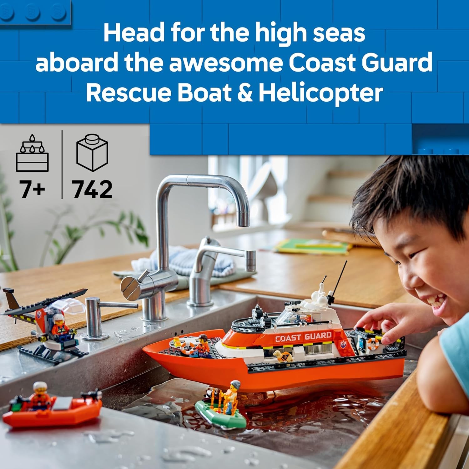 LEGO City Coast Guard Rescue Boat and Helicopter Toy Playset 60504