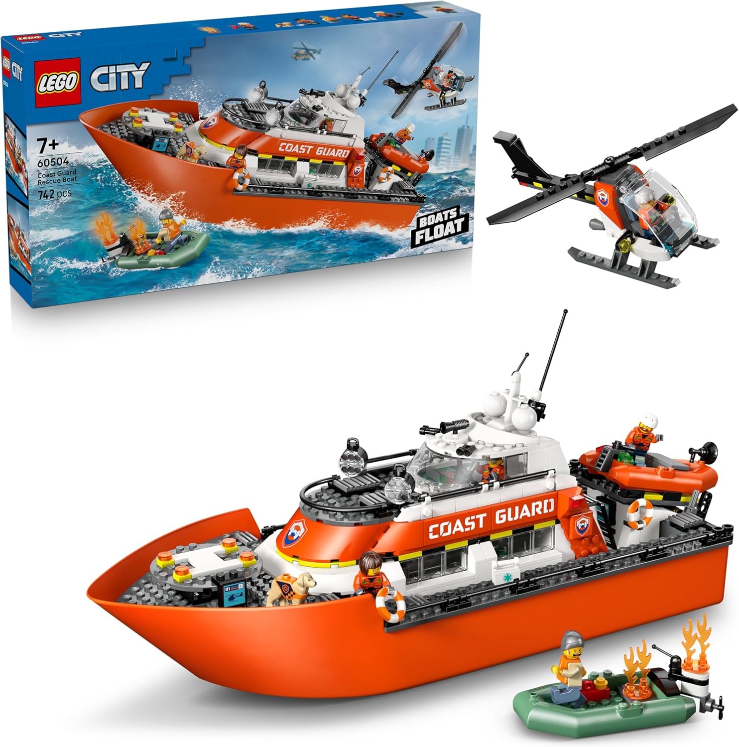 LEGO City Coast Guard Rescue Boat and Helicopter Toy Playset 60504