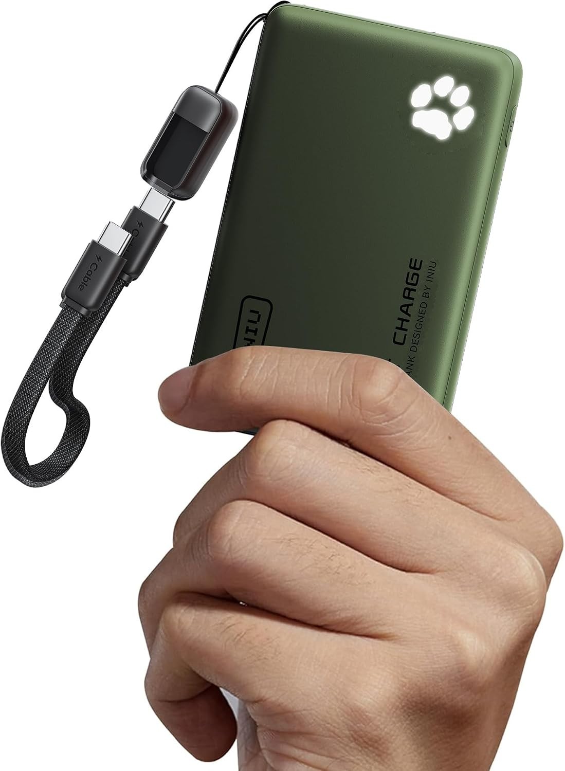 INIU 45W Fast Charging Power Bank, 10000mAh Portable Charger, USB C Cable, Green