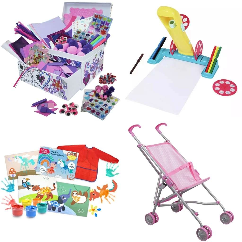 2 x Toys, Chad Valley Be U 1000 Pcs Sparkle Box, My First Finger Painting Set, Studio Tracer, Wooden Tea Set with code, Free Click and Collect