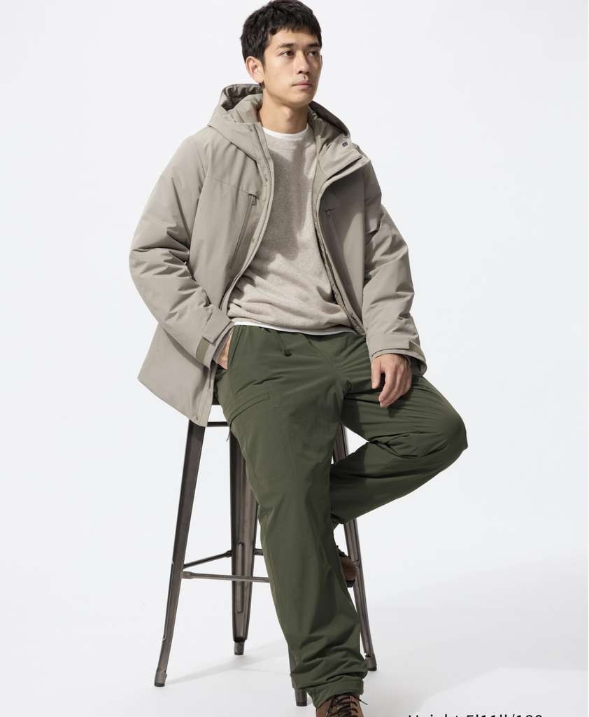 UNIQLO Men's Warm Lined Water-Repellant Trousers (Olive, XS-L), Free Click & Collect