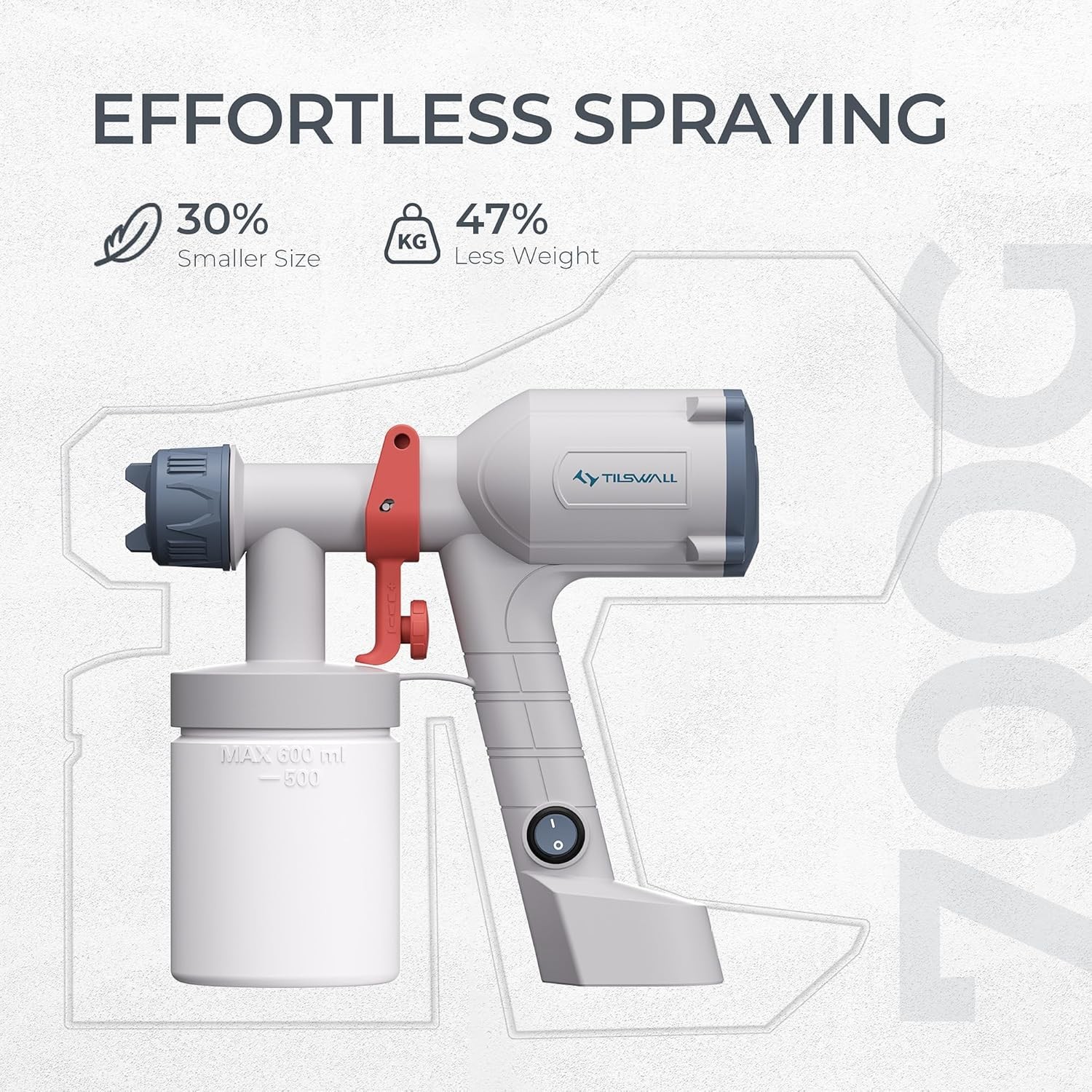 Tilswall Paint Sprayer, Upgraded Ultra-Light Electric Paint Spray Gun with 2 Nozzles, 3 Patterns, White