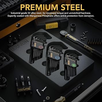 LEXIVON Master Wrench Key Set, 35-Piece Long Arm Ball End Hex Keys, 3-Pack Metric/SAE & Star, Industrial Grade S2 Alloy Steel (LX-131)