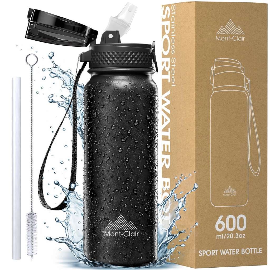 Handy Mont-Clair 600ml (20oz) insulated stainless bottle with straw, from KLIM UK/FBA