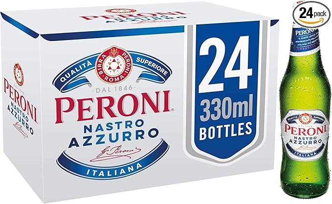 Peroni Nastro Azzurro Italian Lager, 24 x 330ml, 5% ABV, Brewed in Italy, Premium Lager