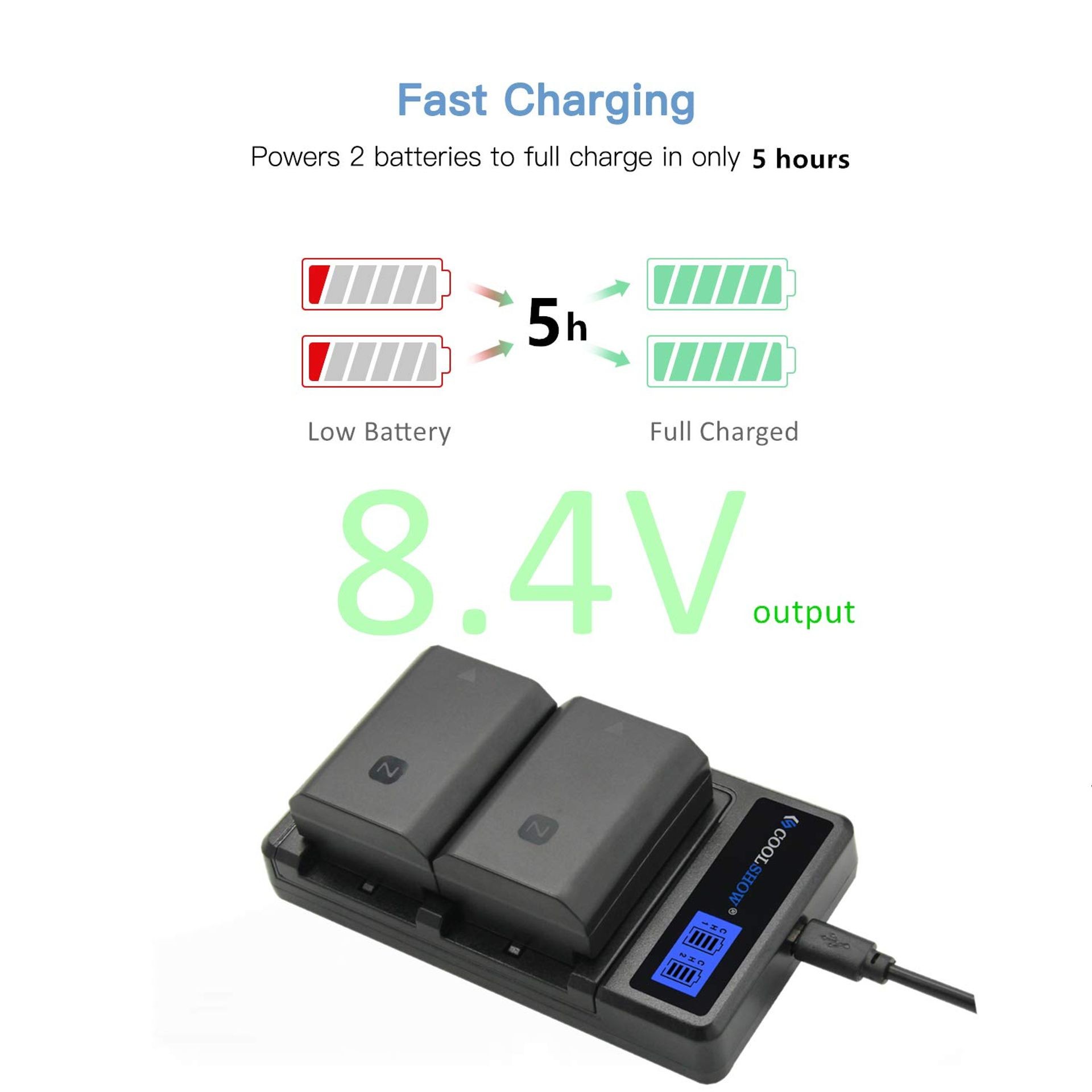 Sony NP-FZ100 Battery Replacement 2-Pack with Dual LCD Charger, Black Dual Set