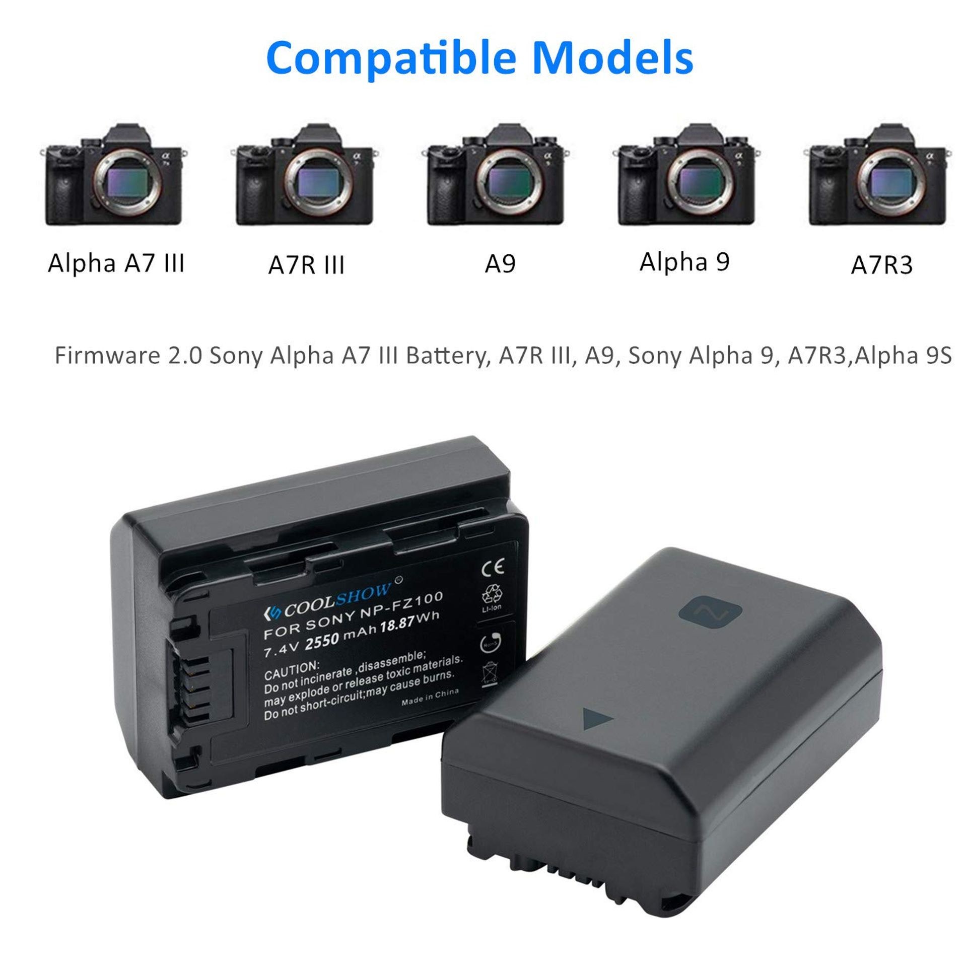 Sony NP-FZ100 Battery Replacement 2-Pack with Dual LCD Charger, Black Dual Set