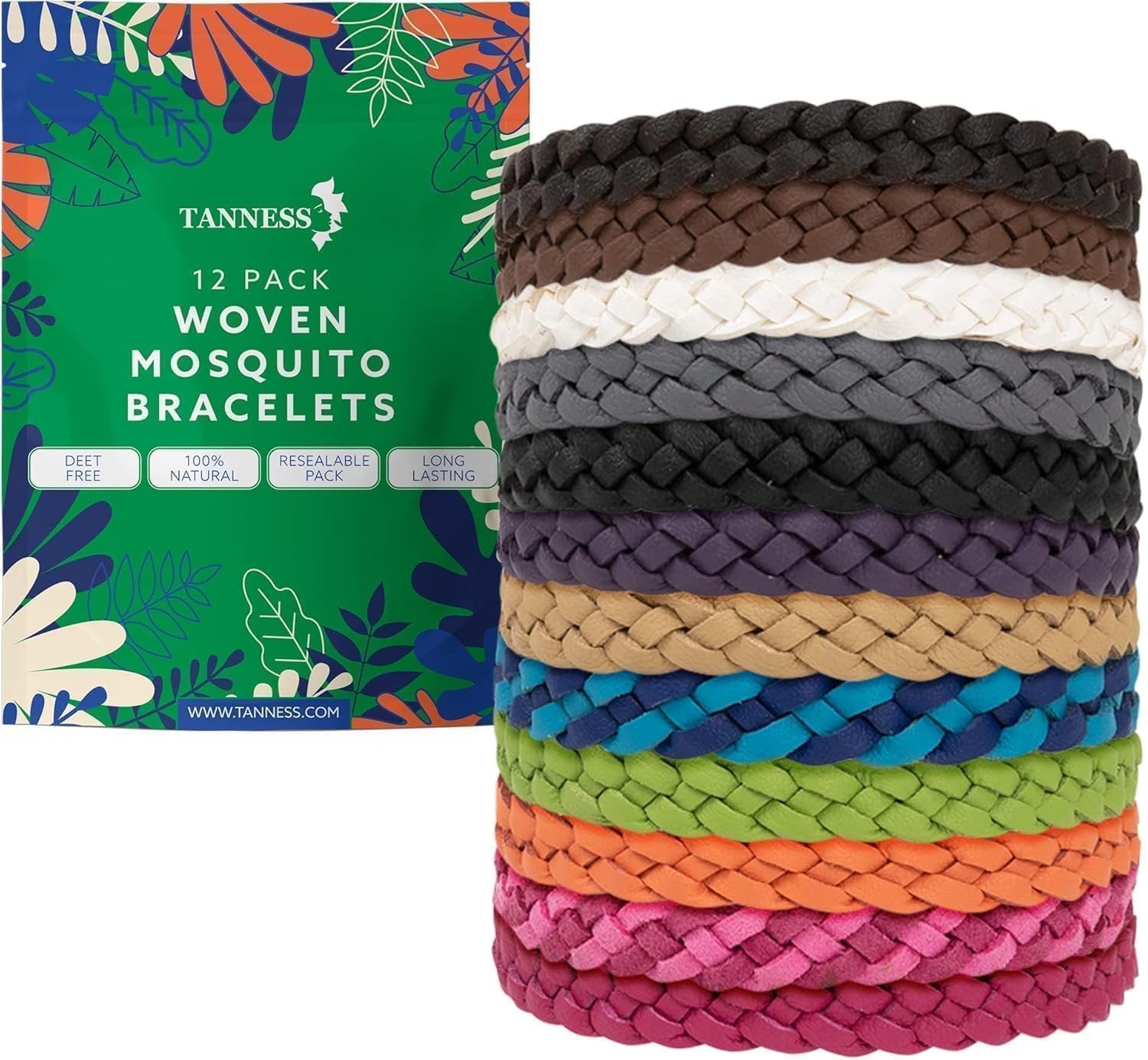 Tanness 12 Pack Mosquito Repellent Bracelet, DEET-Free, for Kids and Adults