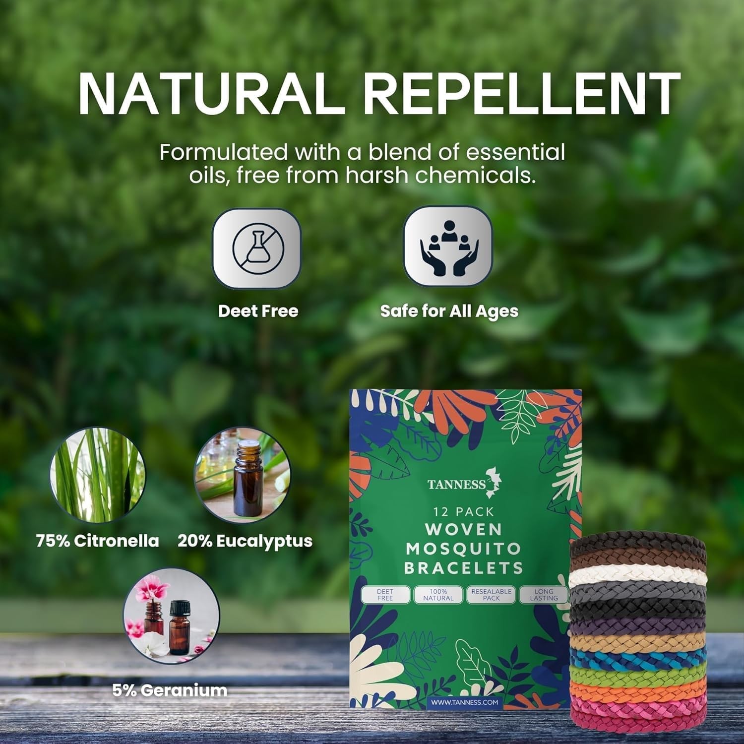 Tanness 12 Pack Mosquito Repellent Bracelet, DEET-Free, for Kids and Adults
