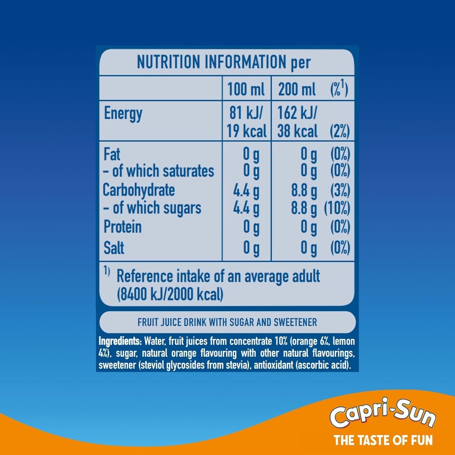 Capri-Sun Orange Kids Juice Drink, Multipack, 8x200ml