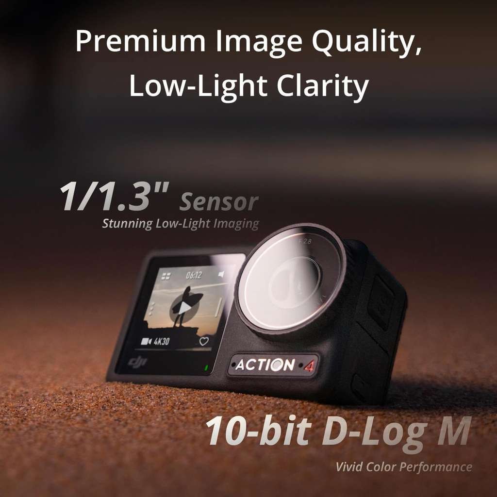 DJI Osmo Action 4 Essential Combo, 4K 120fps Action Camera, 1 1.3-Inch Sensor