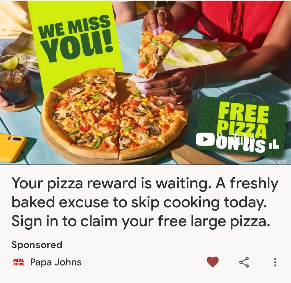 Free pizza any size with code for selected existing customers, collection only